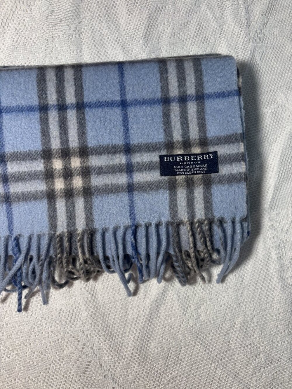 Vintage Burberry Blue Check Cashmere Scarf